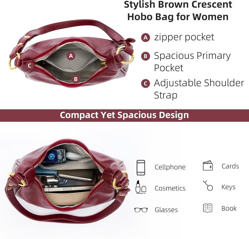 celestina Shoulder Bags for Women Small Hobo Bags Crescent Shaped Cute Retro Tote Handbag Mini Clutch Purse with Zipper Closure - Image 5